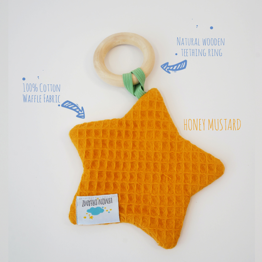 ξύλινο μασητικό κρίκος με πανάκι waffle